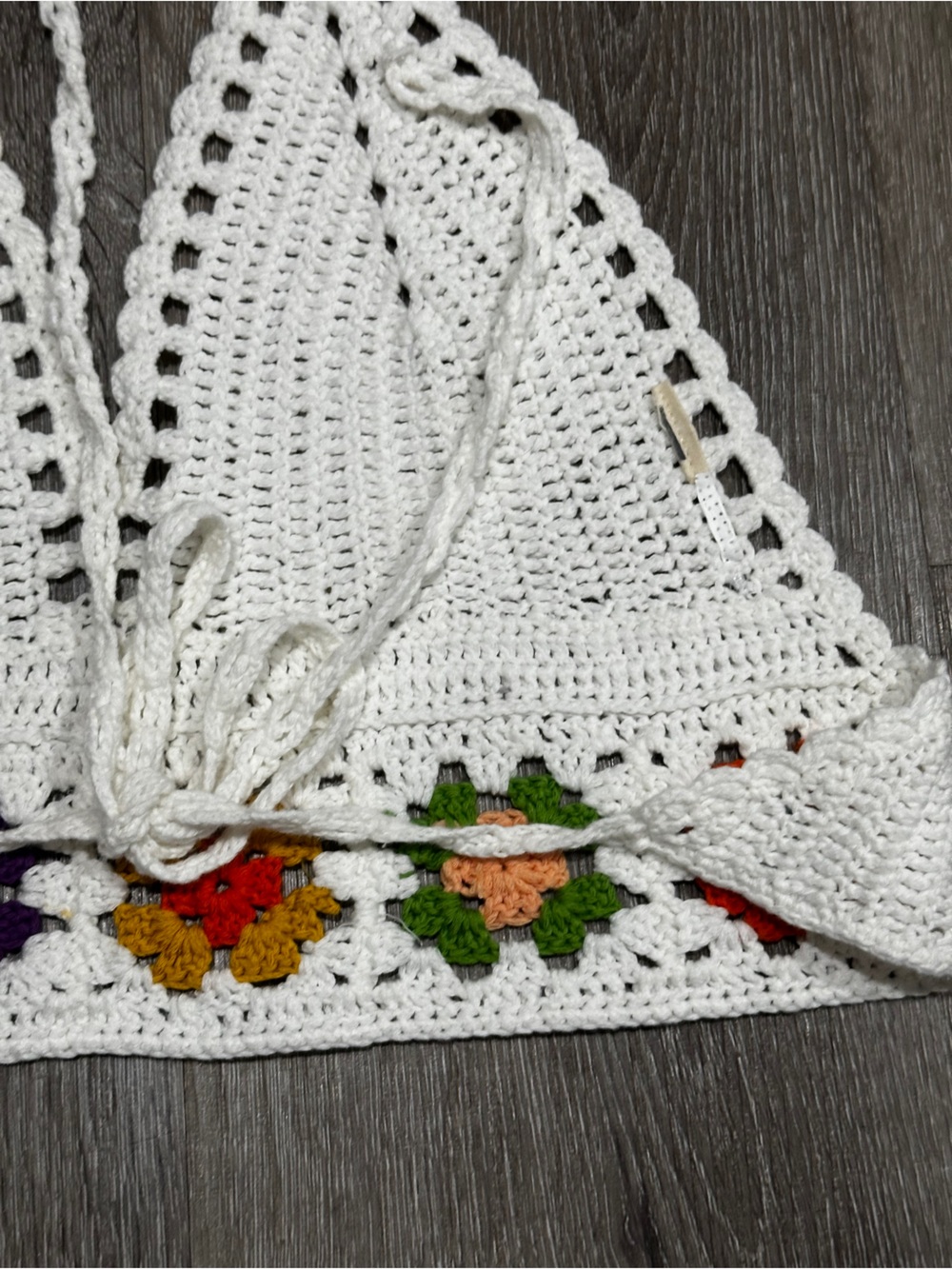 Crochet Halter Top Granny Square Floral Festival Boho Fairycore Tie Back Top - Picture 9 of 10